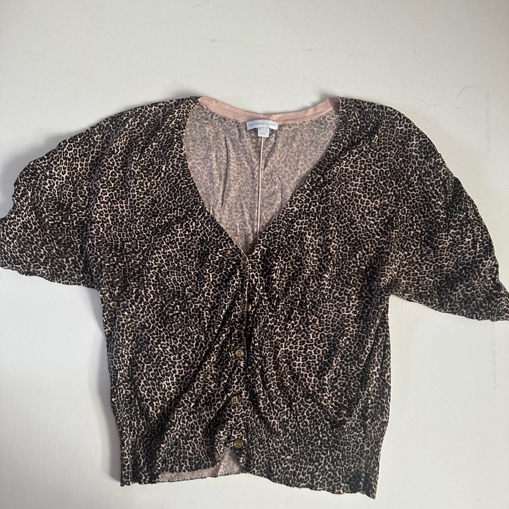 New York & Company Brown Leopard Print Blouse